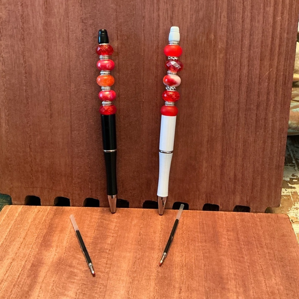 Hand Crafted Beaded Pens Set of 2 with ink refill, Ballpoint Black